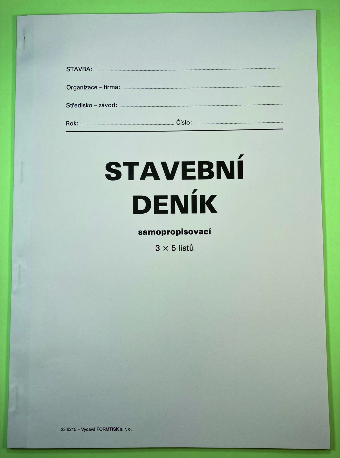 230215 Stavební deník, samopropisovací 5 x 3 listy
