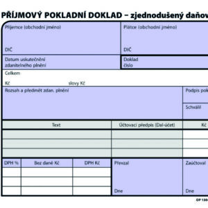 167027 Příjmový pokladní doklad A6, samopropisovací, nečíslovaný, zjednodušený daňový doklad