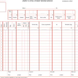 273010 Změny a stav zvířat během měsíce blok 100 listů, A4, EKO.